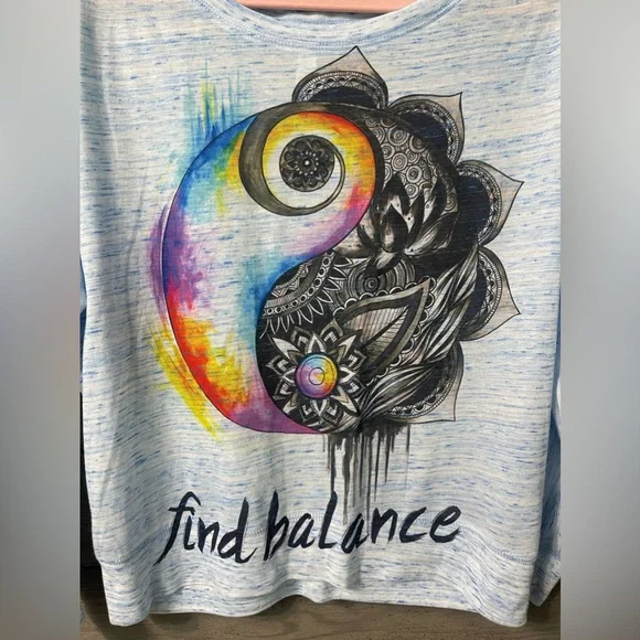 Electro Threads Blue Burn Ying Yang Watercolor Wide Sleeve Top Large - Picture 2 of 11